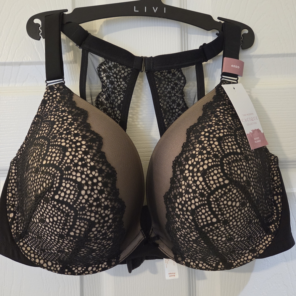 Cacique Black and Tan Lace Bra